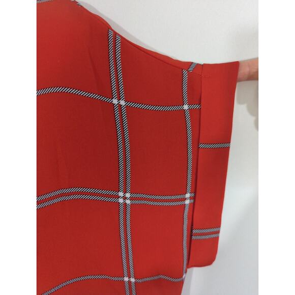 Pleione Pleated Blouse - Size L - Red Plaid Scoop Neck Casual Career Top - Picture 4 of 8